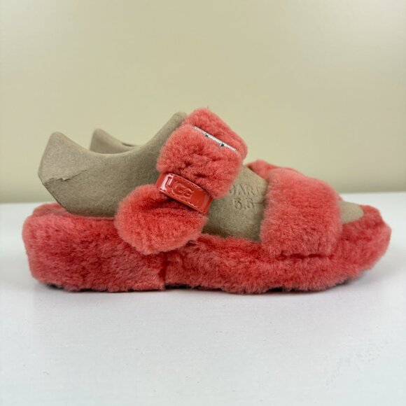EUC UGG Women's Fuzz Yeah Blush Pink Sheepskin Slipper Slides - Picture 3 of 13